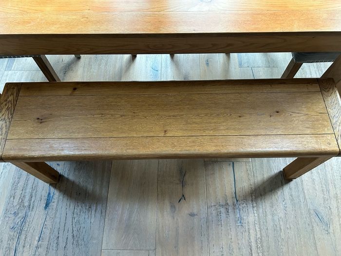 dining table, chairs and bench