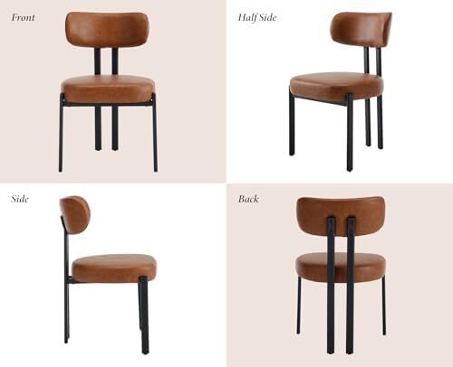 PU Leather Dining Room Chairs Set of 2 Living Room Modern Armless Accent Chairs Kitchen Chairs with Black Metal Legs (Brown)