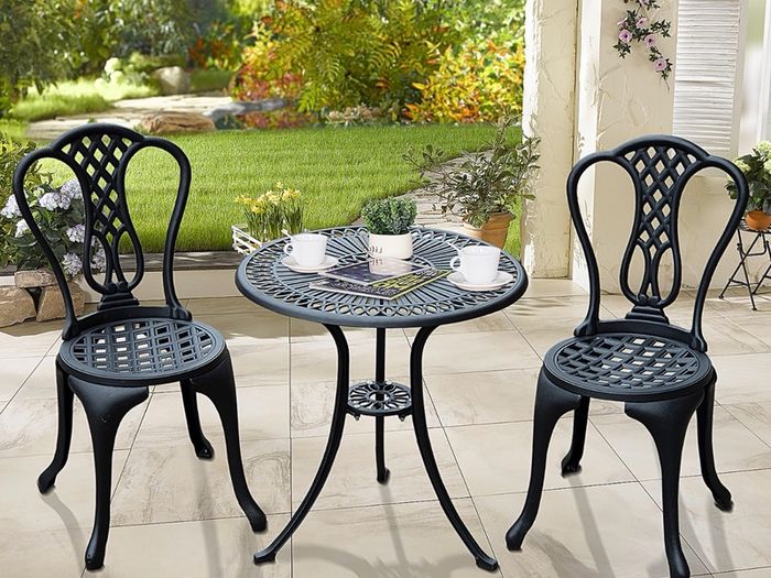 3 Piece Small Patio Furnture Cast Aluminium Bistro Set Garden Outdoor Table and Chairs Shabby Chic Style