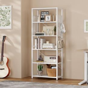 NEW SALE | 6 Tier Bookshelf, Standing Bookcase with 2 X-shape Strips,Metal Mesh Side Panels, 8 S-shaped Hooks, Industrial Storage Rack for Office, Living Room