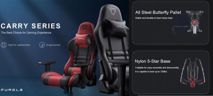 Red Furgle Carry Series Gaming Chair 360 degrees Swivel Ergonomic Racing-Style 90-160 Degree Decline Office Chair