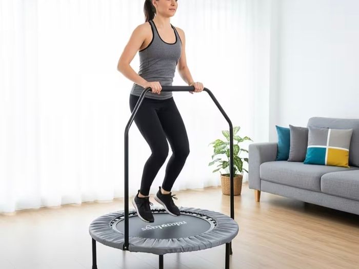 Unused Fitness Trampoline with Handrail. Foldable, 102 cm