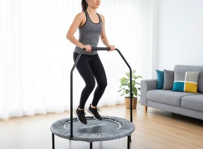 Unused Fitness Trampoline with Handrail. Foldable, 102 cm