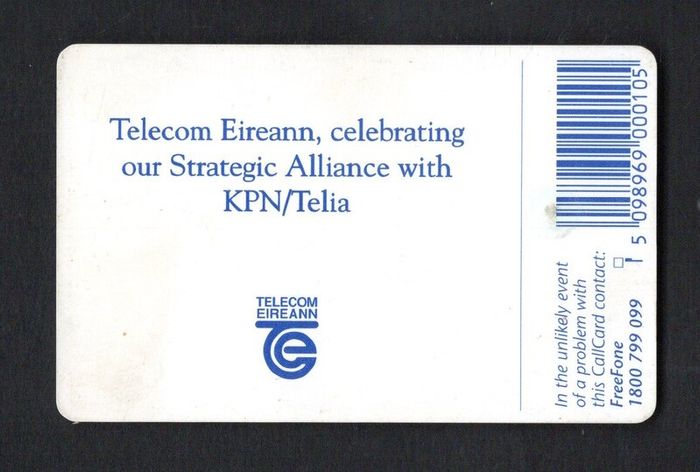 1997 Ireland 10 unit Telecom Eireann's Strategic Alliance with KPN/Telia (Gemplus GEM1) Call Card Used. Telecom Eireann card number 1155.