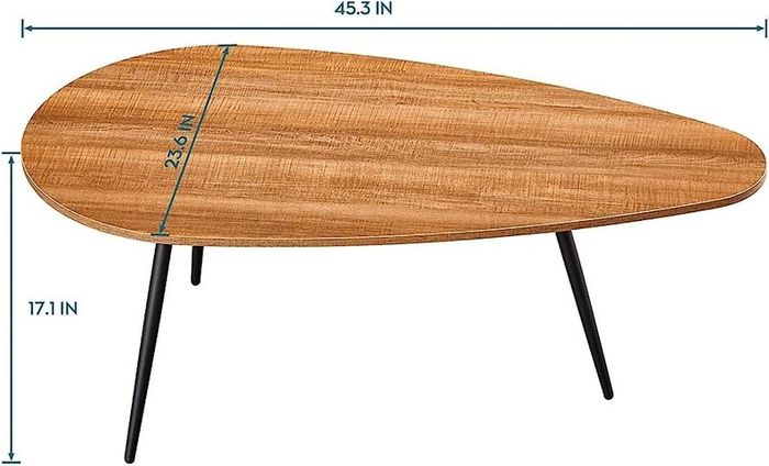 Coffee Table Living Room Mid Century Drop Shape Accent Oval Table Contemporary Style Leisure Tea Table Cocktail Table, 42.5Inch, Walnut Oak