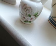 Tiny Staffordshire fine bone china case with honeysuckle front and back