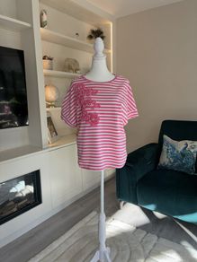 Ladies Savida Pink & White Striped Pearl Front T-Shirt from Savida