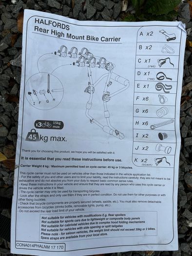 Halfords rear mounted bike rack - 3 bike