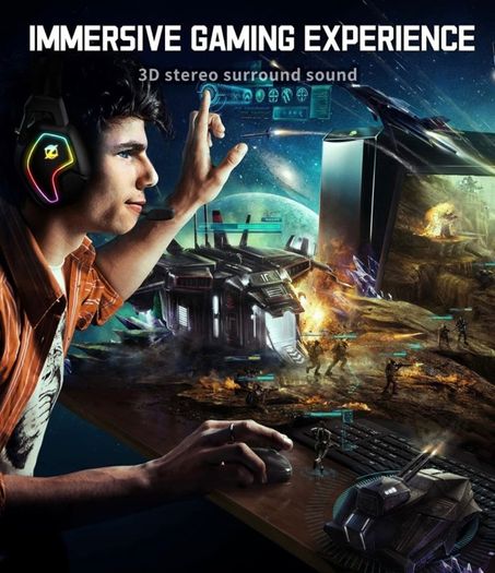 Gaming Headset for PS4 PS5 PC Xbox One Switch, Over Ear Headphones with Surround Sound, Noise Cancelling Mic, Suspension Headband (FREE POSTAGE)