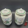 Antique / Vintage Chinese Famille verte pair of vase with lids early 20th century Image 2