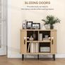 Mid-Century Modern Sideboard Storage Cabinet with Slatted Tambour Sliding Doors, Kitchen Cabinet with Steel Legs, Oak Tone Image 5