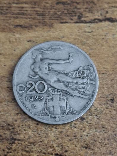 Italy 1922, 20 Centesimi Coin - free standard postage