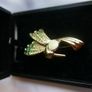 Vintage Monet Gold Plate Crystal Jelly Belly Hummingbird Brooch and Box Image 5