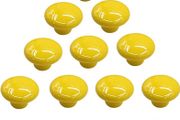 10Pcs Round Colorful Ceramic Cabinet Knobs Single Hole Pull Handle for Drawer,Cupboard,Dresser,Door Yellow (FREE POSTAGE)