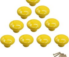 10Pcs Round Colorful Ceramic Cabinet Knobs Single Hole Pull Handle for Drawer,Cupboard,Dresser,Door Yellow (FREE POSTAGE)
