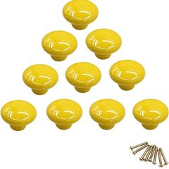 10Pcs Round Colorful Ceramic Cabinet Knobs Single Hole Pull Handle for Drawer,Cupboard,Dresser,Door Yellow (FREE POSTAGE)