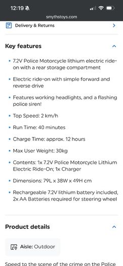 Police electric ride on bike