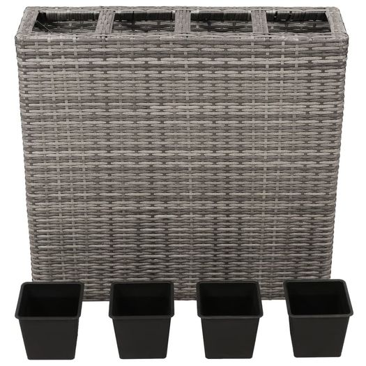 Garden Raised Bed with 4 Pots 2 pcs Poly Rattan Grey