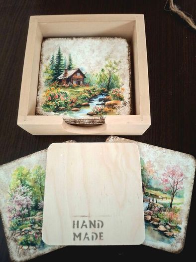 Set of 6 Wooden Coasters in a Box