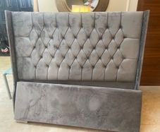 As New - Magnificent Very Solid Grey Suede Fabric King Size Bed Frame
