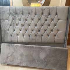As New - Magnificent Very Solid Grey Suede Fabric King Size Bed Frame