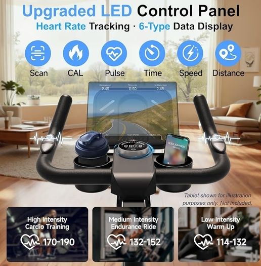 Adjustable Magnetic Resistance Stationary Bikes for Home Cardio with Exclusive App, Indoor Bike Capacity Comfortable Seat, Tablet Mount and Fitness Courses