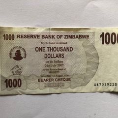 Zimbabwe 1000 Thousand Dollar Note
