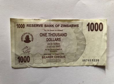 Zimbabwe 1000 Thousand Dollar Note