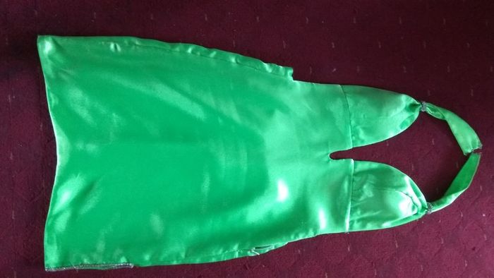 Fancy bright green satin dress with crystals