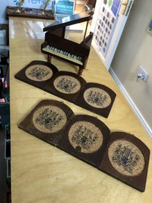 Vintage Wooden Baby Grand Piano Hinged Lid Coaster Set 6 Cork Music Note Coasters
