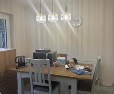 Ez living georgia dining table and 4 chairs + 2 ikea chairs + georgia lamp table