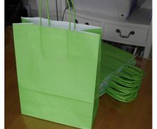 Lot of 20 Green carrier bags with twisted handles top quality eco-friendly kraft paper bags M size 24 x11 x 31 cm