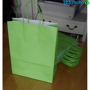 Lot of 20 Green carrier bags with twisted handles top quality eco-friendly kraft paper bags M size 24 x11 x 31 cm