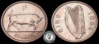 [#2365] - Ireland 1964 | Irish 1s | One Shilling | Bull | KM.14a | MS