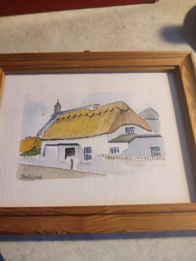 Framed Small Watercooler Little Cottage Signed Darigan.