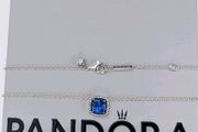 Pandora Sparkling Square Blue Necklace Brand New