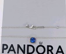 Pandora Sparkling Square Blue Necklace Brand New