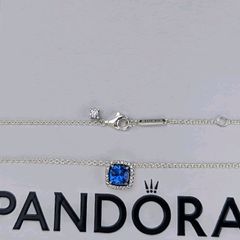 Pandora Sparkling Square Blue Necklace Brand New