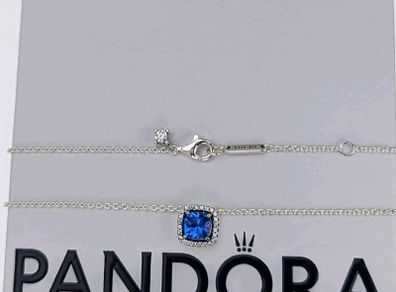 Pandora Sparkling Square Blue Necklace Brand New