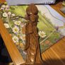 Vintage wall hanging wood carved  of Trip person carry water pot. Image 2