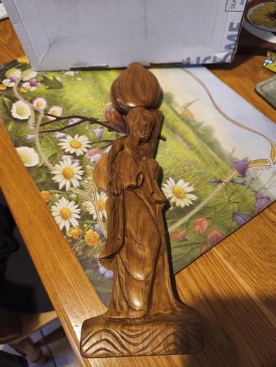 Vintage wall hanging wood carved  of Trip person carry water pot.