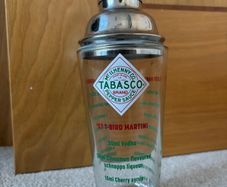 Vintage novelty Tabasco Brand glass cocktail shaker