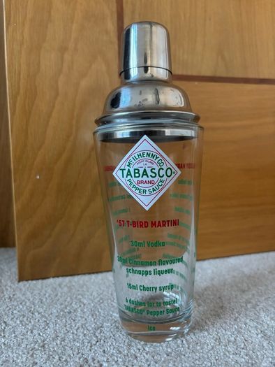 Vintage novelty Tabasco Brand glass cocktail shaker
