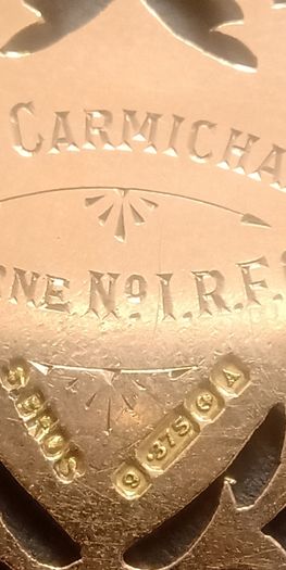 Antique 9ct rose gold school rugby shield pendant