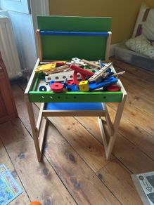 Workbench/desk with bag of tools and accessories