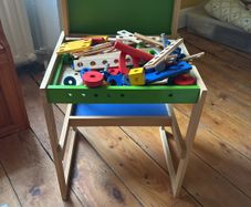 Workbench/desk with bag of tools and accessories