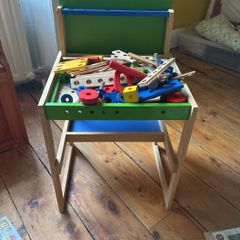 Workbench/desk with bag of tools and accessories