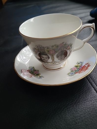 Queen Anne teacup and saucer celebrating the marriage of Charles and Diana