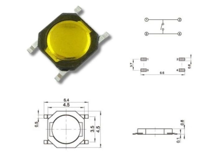 4x4x0.8mm Micro Tactile Push Button Switch SMD 10pcs 12V Momentary
