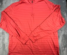 FootJoy Mens 1\4 Zip Golf Top -Salmon Pink Stripes - Athletic Fit - Stretch - 2XL